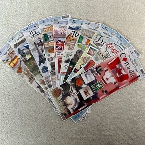 Paper House Travel Themed Cardstock Stickers Bundle of 10 Int'l Cities